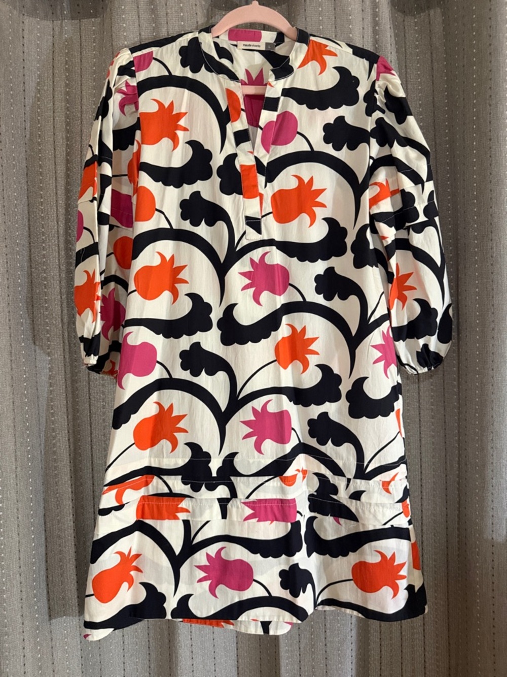Vivid Floral Print Tunic Dress in White, Orange & Pink